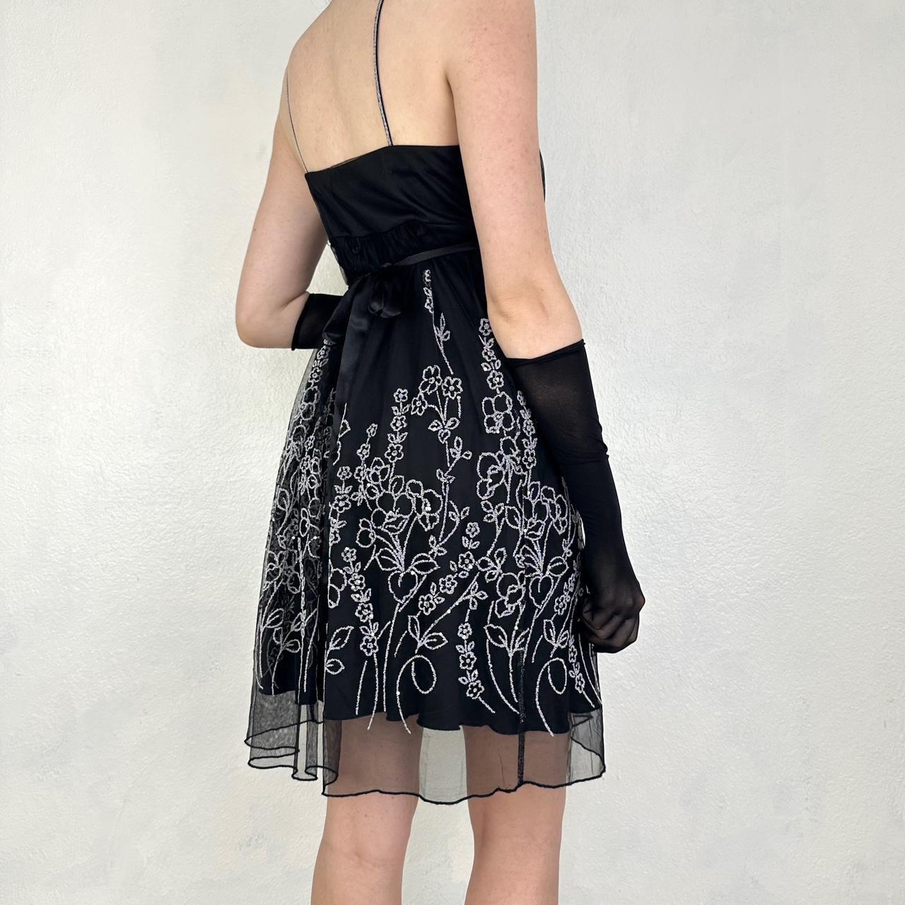 Robe de soirée vintage mi-longue en mousseline de soie, noire et blanche, exquise, perlée, robe de bal, robe de fête d'anniversaire, nv5405