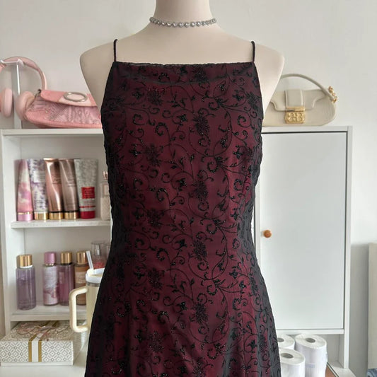 Red Black Crimson Dress Retro Fashion Stunning Elegant Exquisite Long Tulle Gothic Ball Gown Evening Gown Birthday Party Gown Prom Gown Graduation Gown nv4250