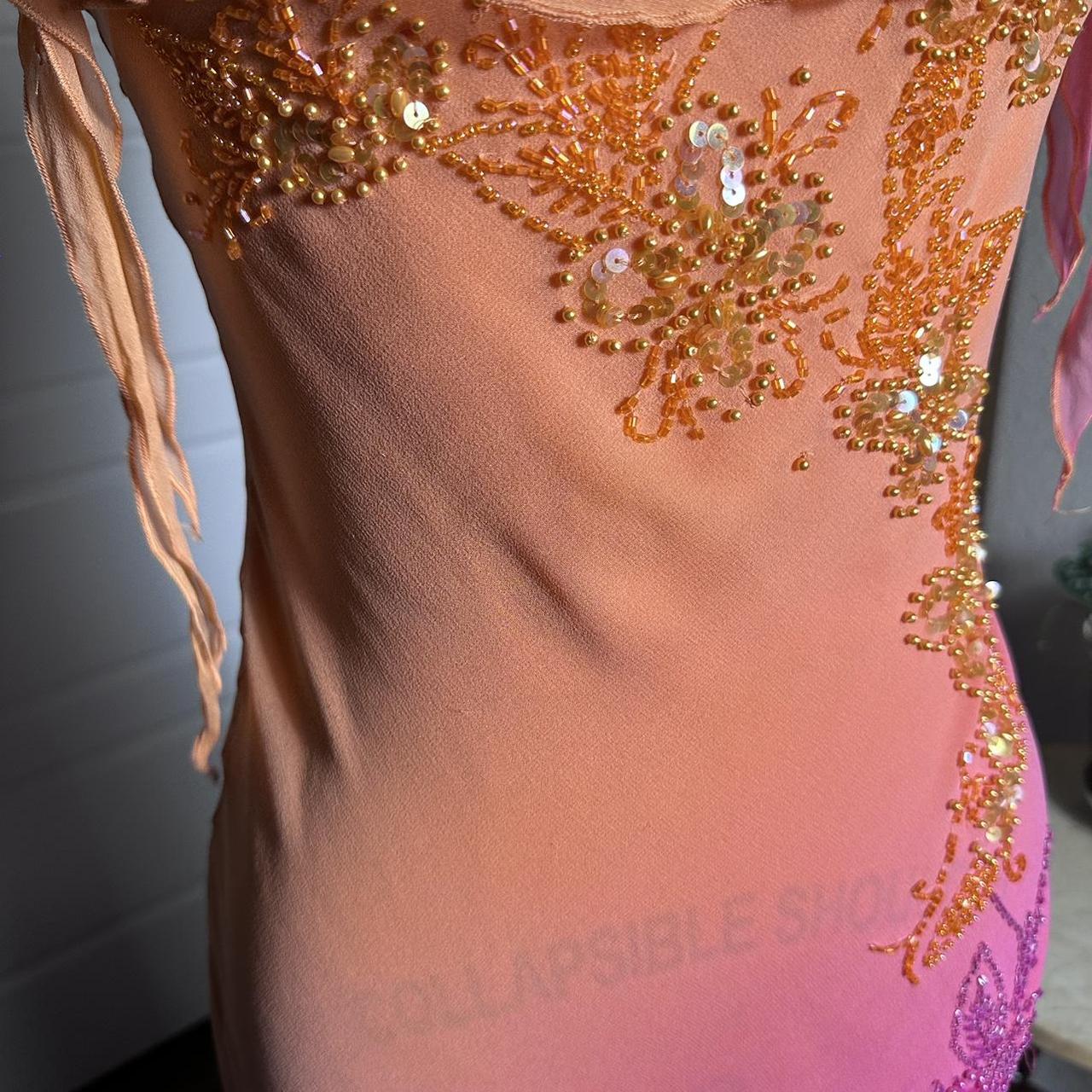 Orange Fashion Gradient Gorgeous Spaghetti Strap Beaded Long Chiffon Ball Gown Evening Dress Party Dress nv3664