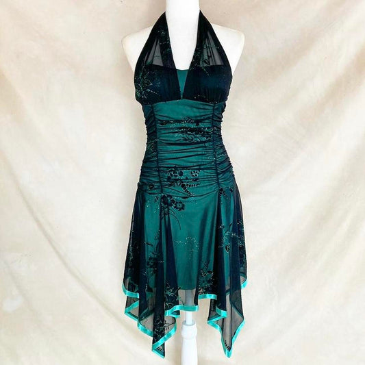 🥀🥀Turquoise Vintage Mermaid Fairy Glitter Ball Gown Stunning Formal Dress Forest Green Floral Prom Gown Evening Gown Party Dress nv4238