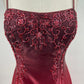 Robe longue sans manches à empiècements en satin dégradé bordeaux et sequins NiceVestidos NV6177