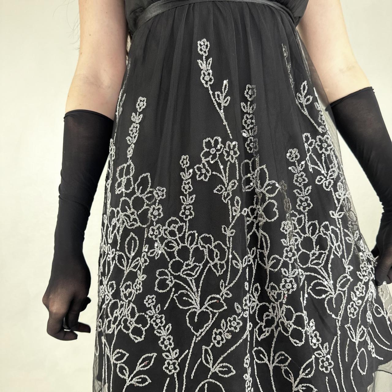 Robe de soirée vintage mi-longue en mousseline de soie, noire et blanche, exquise, perlée, robe de bal, robe de fête d'anniversaire, nv5405