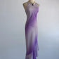 Robe sirène asymétrique sans manches à sequins dégradés violet-gris, dos nu, sans manches, longueur au sol NV6179