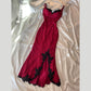 ♥️♠️♦️♣️Stunning retro-glam red and black delicate lace bodycon mermaid maxi prom dress with a sexy slit nv5382