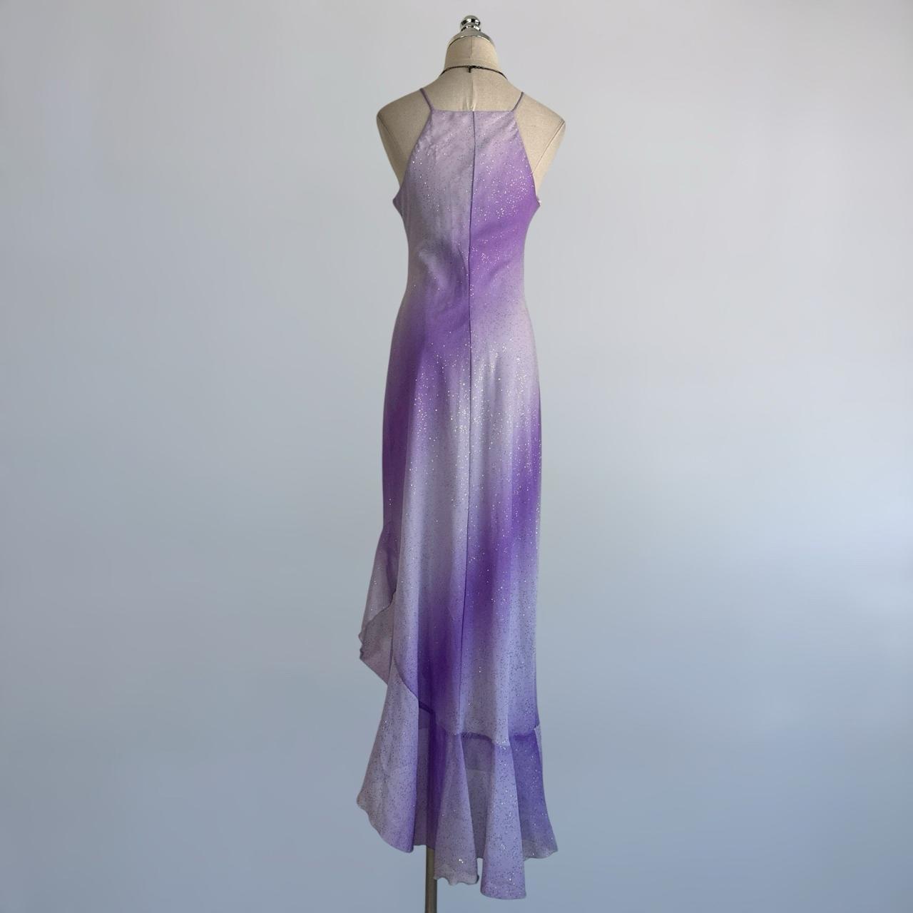 Robe sirène asymétrique sans manches à sequins dégradés violet-gris, dos nu, sans manches, longueur au sol NV6179