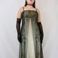 ✨ Empire Dress Vintage Green and Gold Floral Glitter Ombre Beaded High Waist Long Tulle Formal Prom Dress Evening Gown Party Dress nv4982