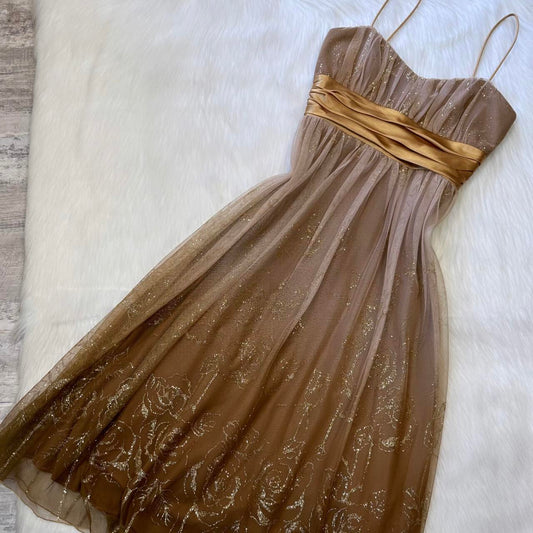 Brown y2k glittery gold floral sequin mini short chiffon homecoming dress prom dress evening dress birthday party dress banquet dress nv4564
