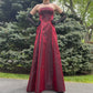 Robe gothique longue sans manches, bustier, en satin bordeaux orné de perles, NiceVestidos NV6178
