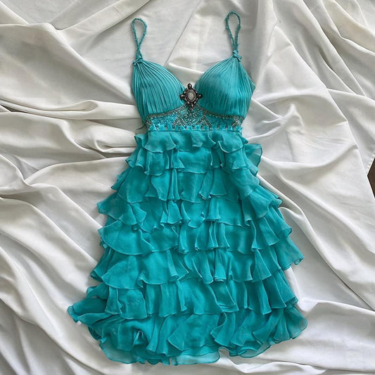 Blue ruffled fairy chiffon homecoming dress party dress birthday dress prom dress nv4538