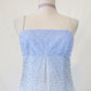 💙 Empire Dress Vintage Light Blue Glitter Ombre Beaded High Waist Long Tulle Formal Prom Dress Evening Gown Party Dress nv4984