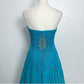 Blue gorgeous shiny exquisite beading elegant long stylish satin chiffon formal prom dress evening gown party dress nv3645