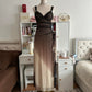 Brown and cream fashionable gradient beautiful unique glitter maxi dress vintage elegant long chiffon tulle ball gown evening dress party dress prom dress nv4249