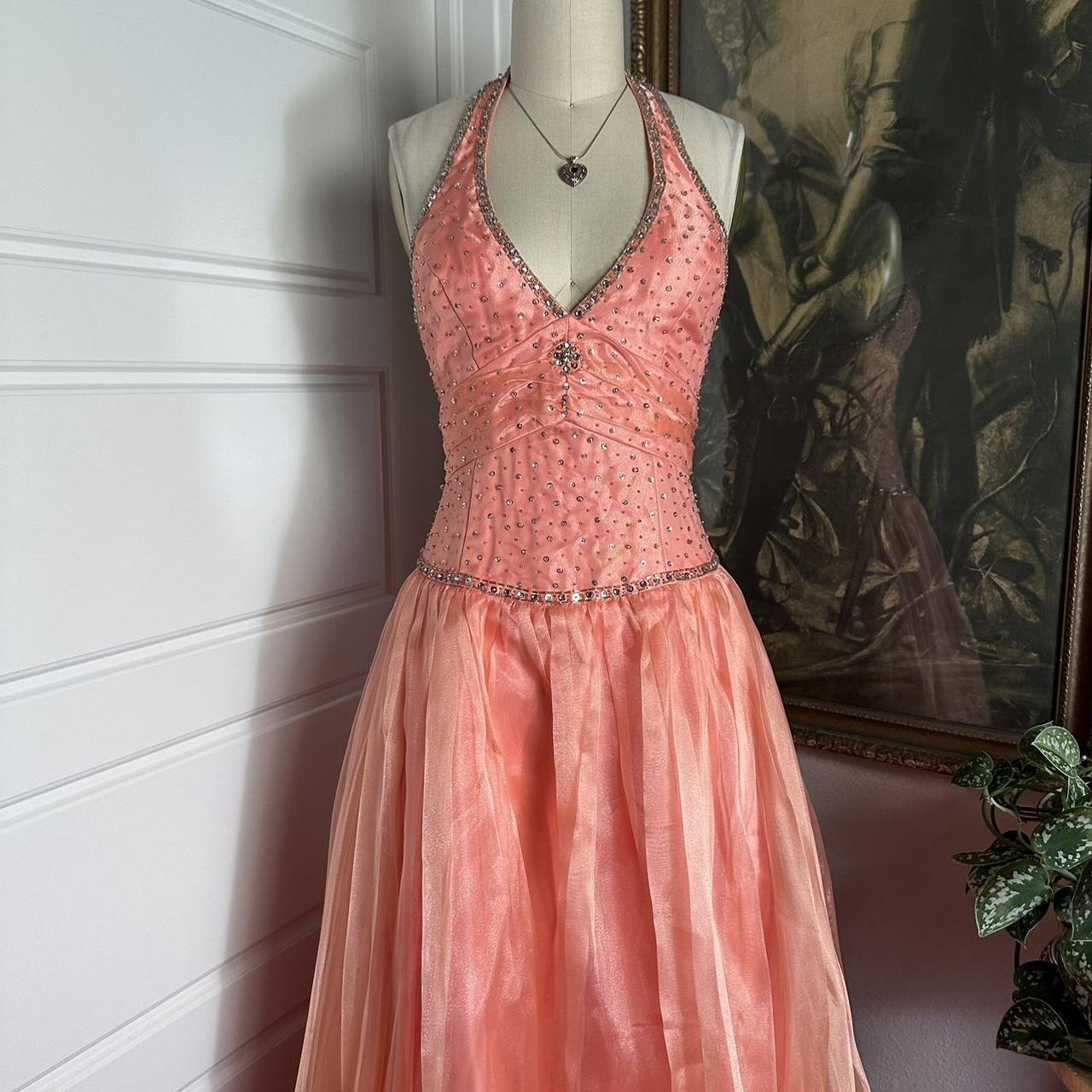 Pink Orange Shiny Retro Fashion Strapless V-Neck Exquisite Beading Long Elegant Tulle Satin Backless Ball Gown Evening Gown Party Dress nv3670