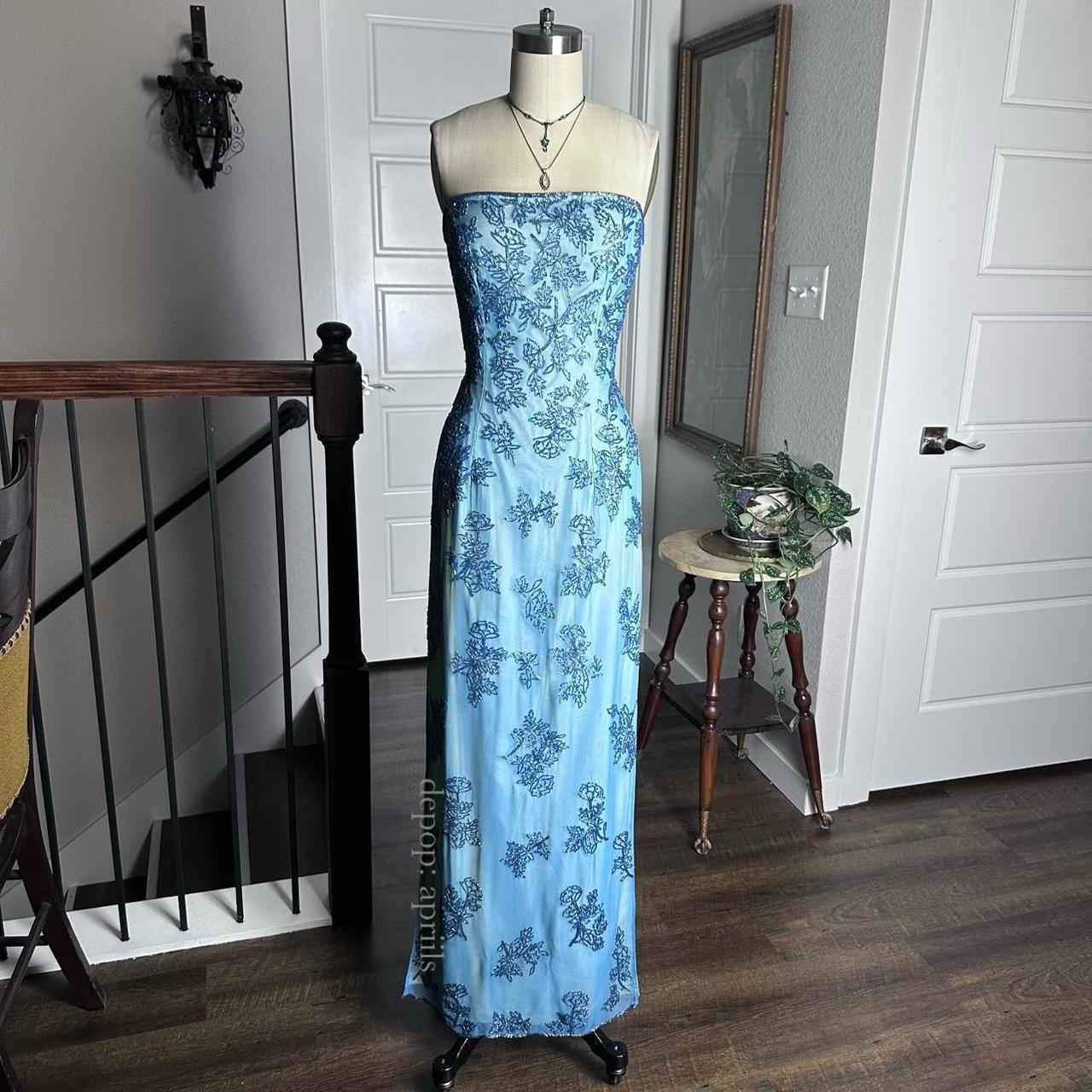 Blue Retro Fashion Elegant Luxury Gorgeous Exquisite Full Body Beaded Long Tulle Ball Gown Evening Gown Party Dress Prom Gown nv3923