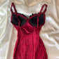 ♥️♠️♦️♣️Stunning retro-glam red and black delicate lace bodycon mermaid maxi prom dress with a sexy slit nv5382