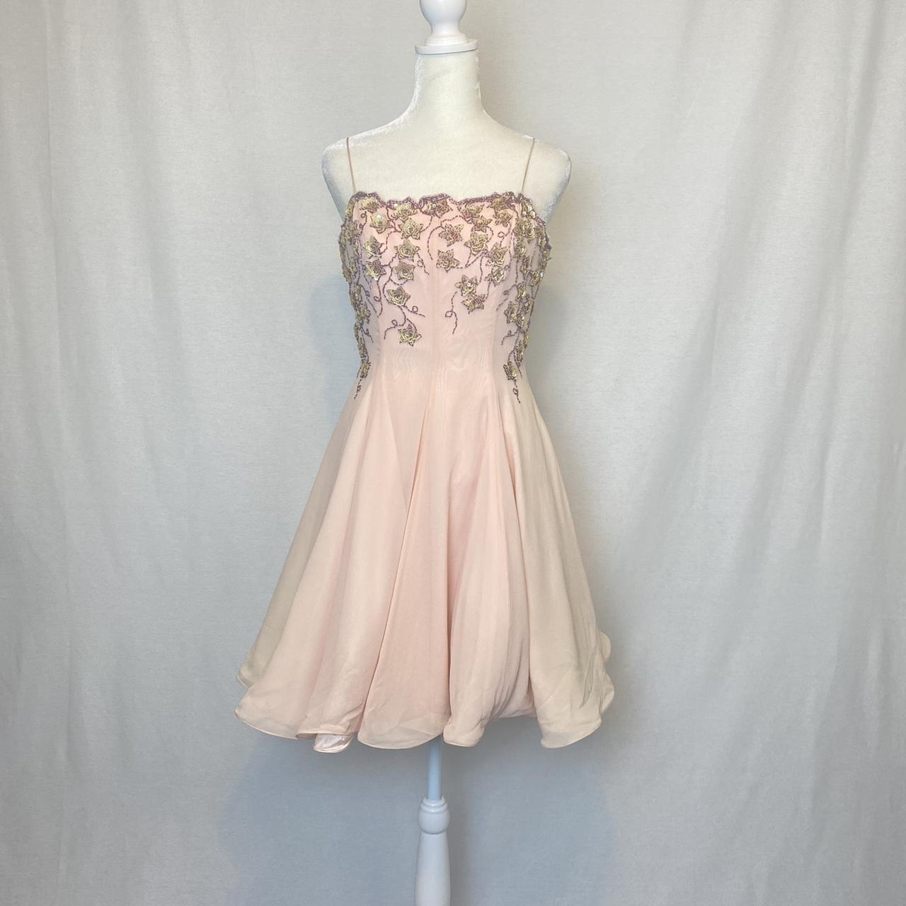 Light pink shiny sweet elegant delicate floral beaded sequin short chiffon ball gown evening dress party dress homecoming dress prom dress nv3828