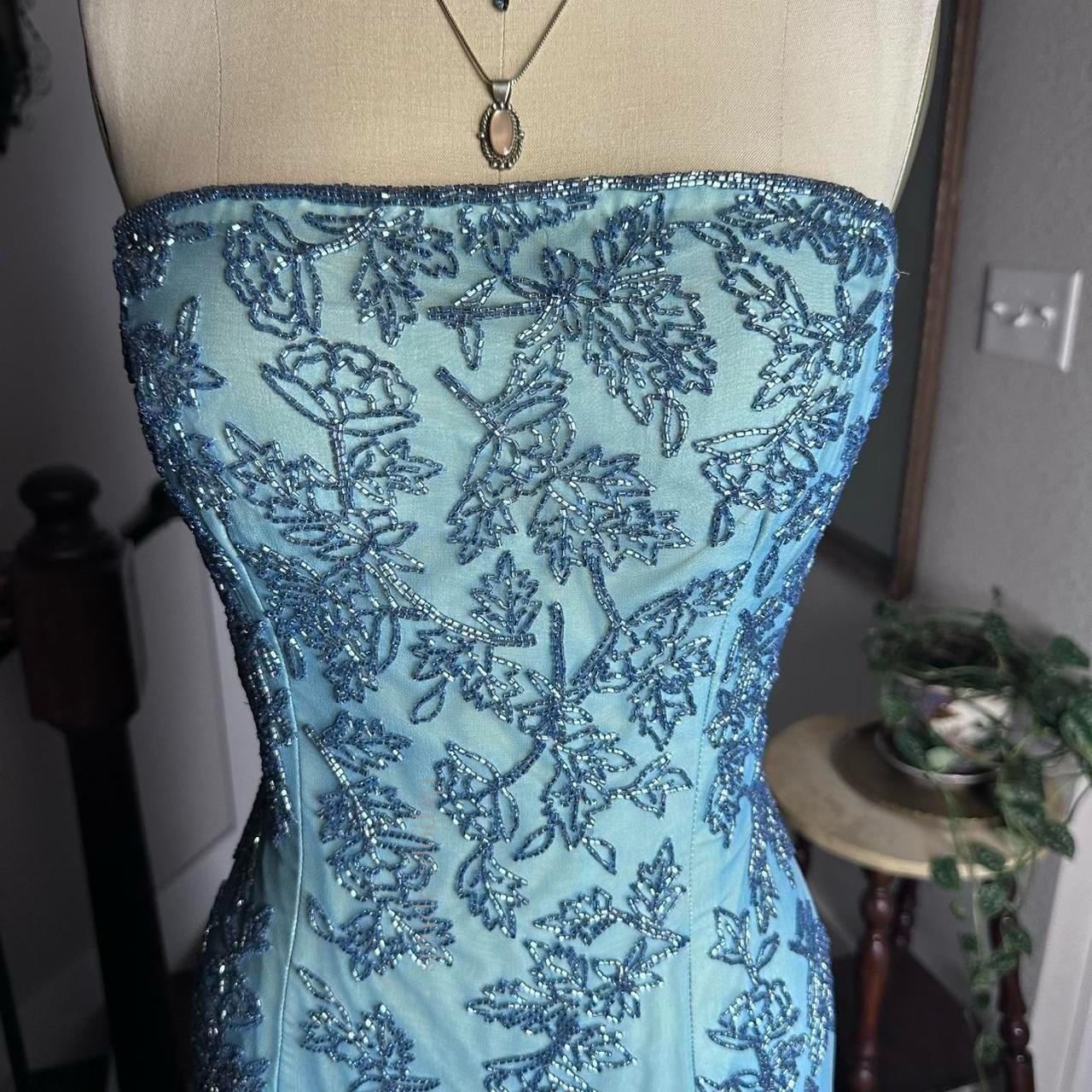 Blue Retro Fashion Elegant Luxury Gorgeous Exquisite Full Body Beaded Long Tulle Ball Gown Evening Gown Party Dress Prom Gown nv3923