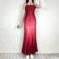 Robe de soirée longue en satin, style gothique vampire, vintage, dégradé rouge/rose, broderie perlée, nv5403