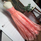Pink Orange Shiny Retro Fashion Strapless V-Neck Exquisite Beading Long Elegant Tulle Satin Backless Ball Gown Evening Gown Party Dress nv3670