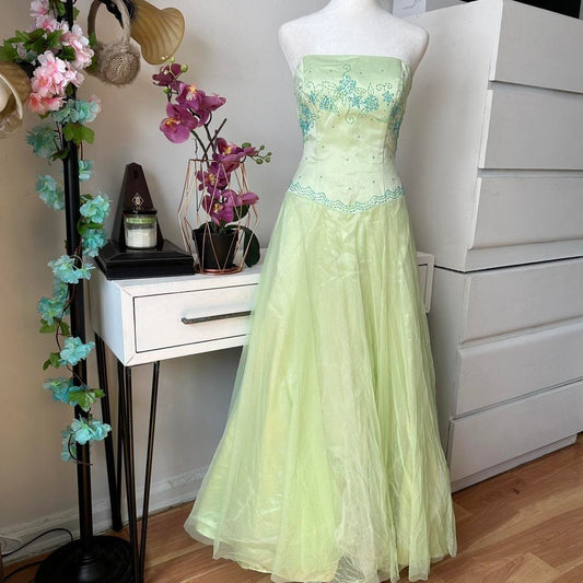 Green floral vintage ball gown long tulle formal fairy ball gown evening dress party dress nv4246