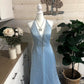 Light Blue Stunning Cinderella Sequin Beading Sparkling V Neck Long Satin Ball Gown Evening Gown Party Dress nv4253