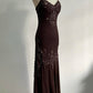 🧚🏼‍♂️Rare vintage y2k fairy bohemian brown lace beaded sequin floral embroidery maxi dress elegant ball gown evening gown party dress nv4408
