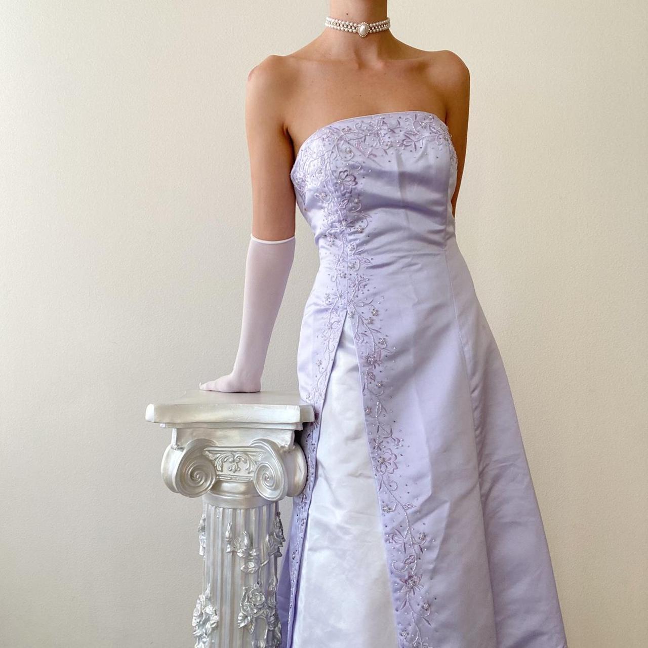 Light Purple Vintage Elegant Exquisite Floral Beading Long Satin Tulle Ball Gown Evening Dress Birthday Party Dress Prom Dress nv4001