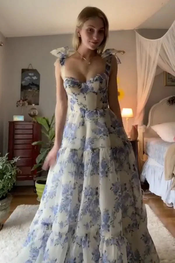 Beautiful floral chiffon elegant long prom dress evening gown party dress nv37