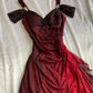 Burgundy Shiny Elegant Off Shoulder Ruffles Fashion Elegant Long Chiffon Prom Dress Evening Gown Party Dress nv4149