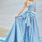 A-Line Strapless Light Blue Satin Long Prom Dress with Bow nv1554