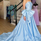 A-Line Strapless Light Blue Satin Long Prom Dress with Bow nv1554