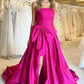 A-Line Strapless Light Blue Satin Long Prom Dress with Bow nv1554