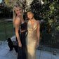 Sexy Sheath Straps Backless Champagne Prom Dresses Evening Dress nv1688