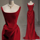 Red retro fashion square neckline sexy mermaid long satin floor length ball gown evening dress nv3618