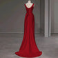 Red retro fashion square neckline sexy mermaid long satin floor length ball gown evening dress nv3618