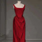 Red retro fashion square neckline sexy mermaid long satin floor length ball gown evening dress nv3618