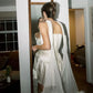 (Including scarf) Ivory off-the-shoulder fashionable short satin homecoming dress birthday party dress nv5278