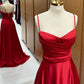 Red Satin Spaghetti Straps Lace-Up A-Line Formal Dresses Evening Dresses nv1559