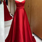 Red Satin Spaghetti Straps Lace-Up A-Line Formal Dresses Evening Dresses nv1559