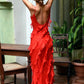 Red fashion spaghetti straps long Chiffon ruffled bodycon ball gown evening dress party dress nv3544