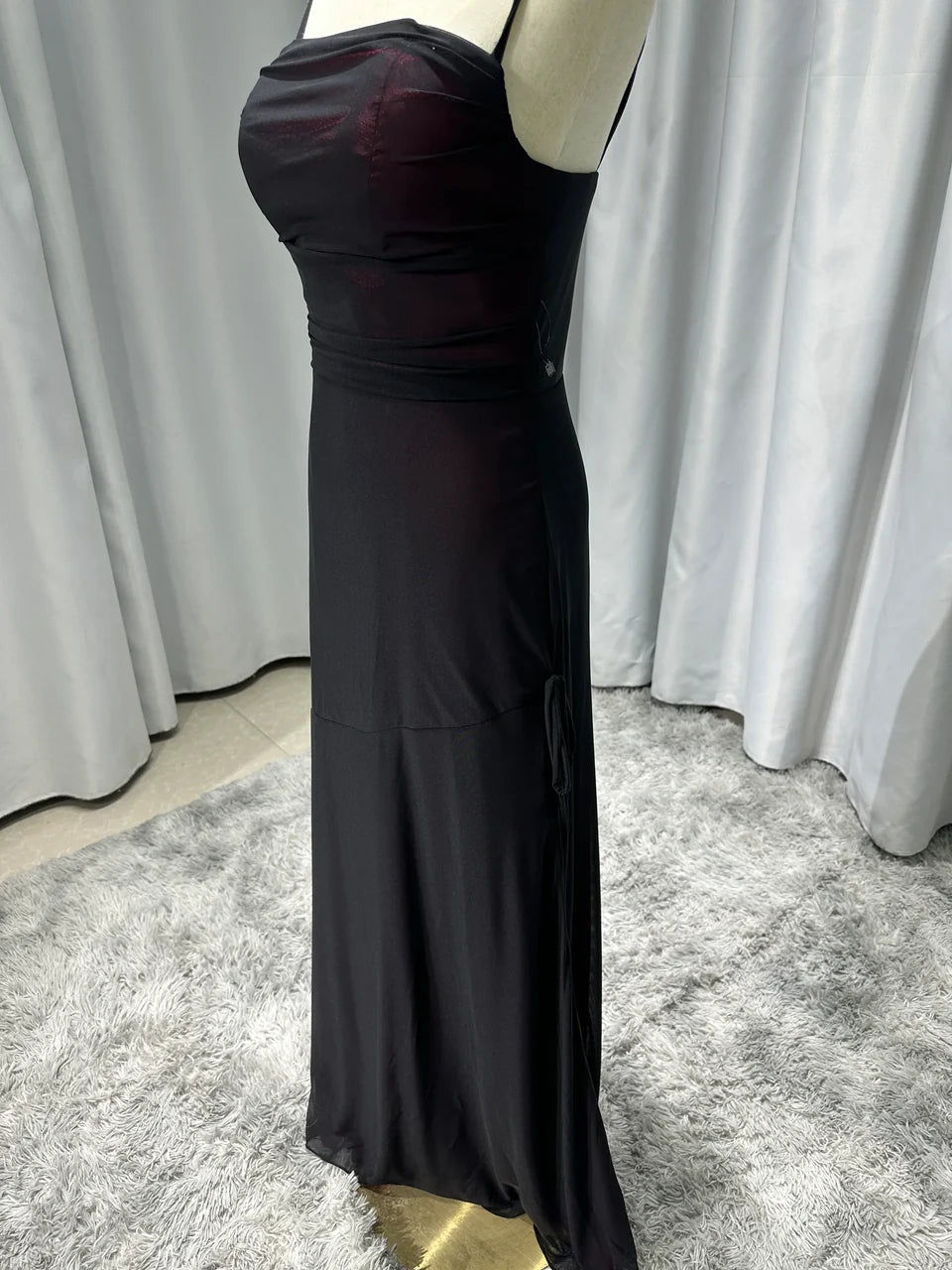 Burgundy Vintage Fashion Elegant Bodycon Spaghetti Strap Long Tulle Satin Formal Women's Ball Dress Evening Dress Party Dress Prom Dress nv3929