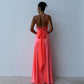 Peach Pink Simple Fashion Elegant Spaghetti Straps A Line Long Satin Formal Women's Prom Dress Evening Dress Wedding Guest Party Dress Prom Dress With Side Slits nv3928