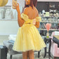 Princess Yellow Floral Short Prom Dresses, Sweetheart Neck Yellow Homecoming Dresses, Strapless Yellow Formal Graduation Evening Dresses nv1476