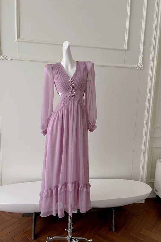 NiceVestidos - Robe violette à manches longues NV6080