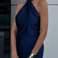 Navy Blue Simple Elegant Halter Neck Off Shoulder Slim Fashion Long Satin Ball Gown Evening Dress Party Dress nv2562