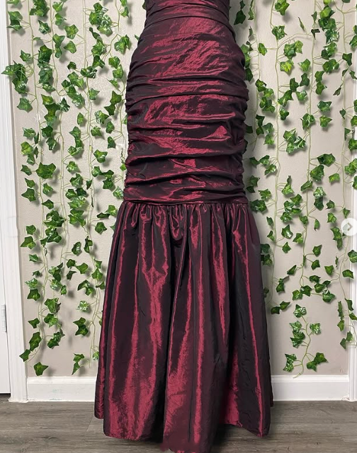 Burgundy Retro Fashion Elegant Spaghetti Strap Long Satin Formal Prom Dress Party Dress Evening Gown nv3632
