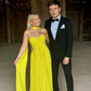 Yellow green fashion simple elegant tube top off shoulder long chiffon ball gown party dress evening dress with scarf nv2420
