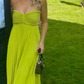 Yellow green fashion simple elegant tube top off shoulder long chiffon ball gown party dress evening dress with scarf nv2420