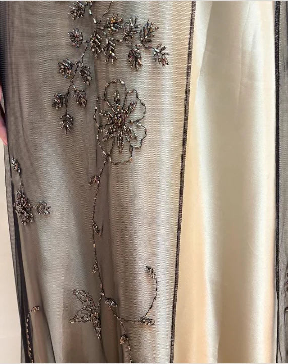 Brown Elegant Fashion Exquisite Spaghetti Strap Long Tulle Ball Gown Evening Dress Party Dress Prom Dress nv3978