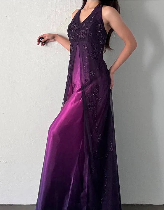 Purple Elegant Fashion Exquisite Strap Long Tulle Ball Gown Evening Dress Party Dress Prom Dress nv3977